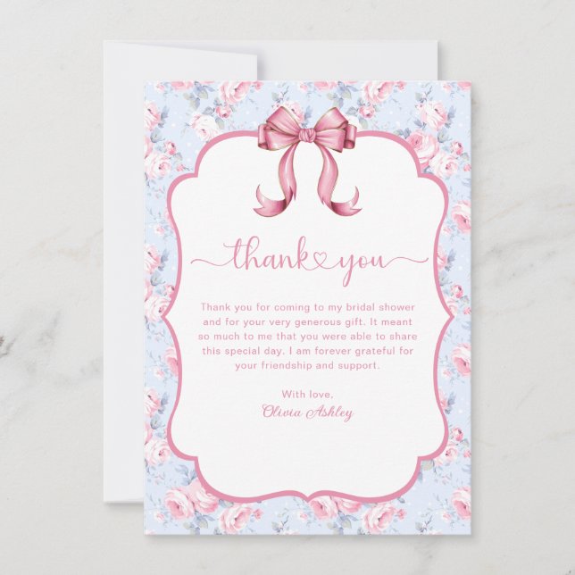 Carte De Remerciements Nœud Rose Elle Se Marie Shower de Mariée (Devant)