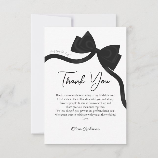 Carte De Remerciements Noir Arc Elle attache le nœud  shower de mariage (Devant)