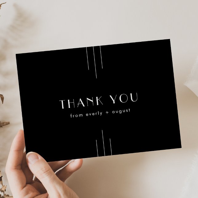 Carte de remerciements Noir Art déco / CHAQUE Suit (Art Deco Black Thank You Card / EVERLY Suite)