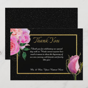 Carte De Remerciements Noir avec Parties scintillant noire et roses roses