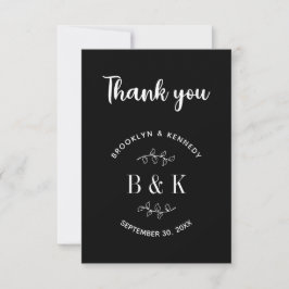 Carte De Remerciements Noir Blanc Floral Botanogramme Nom du couple