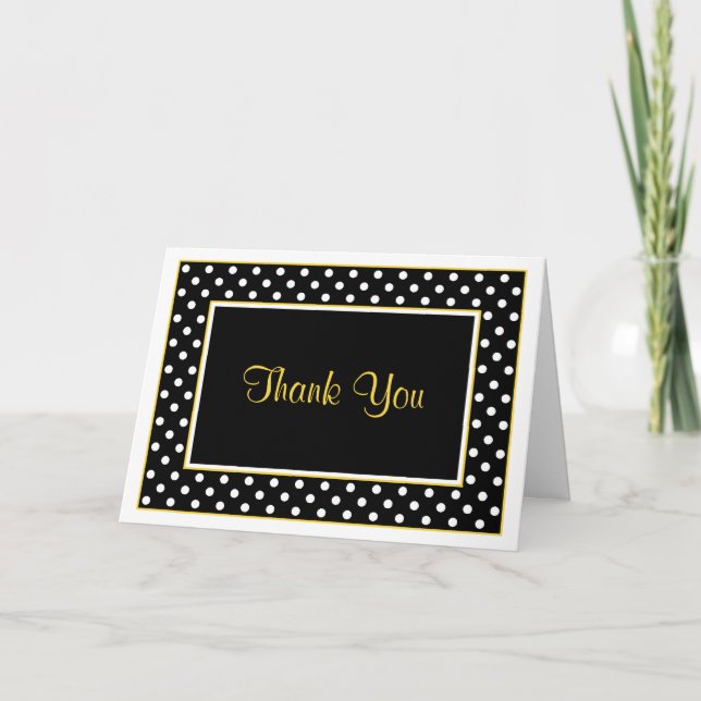 Carte De Remerciements Noir Blanc Jaune Mariage Remerciements à pois (Devant)