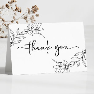Carte De Remerciements Noir Blanc minimaliste Mariage de la feuille de br