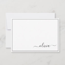 Carte De Remerciements Noir Blanc moderne Script Girl Monogramme Nom