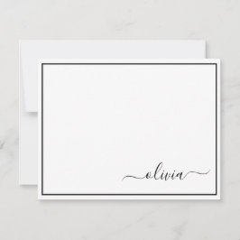 Carte De Remerciements Noir Blanc moderne Script Girl Monogramme Nom