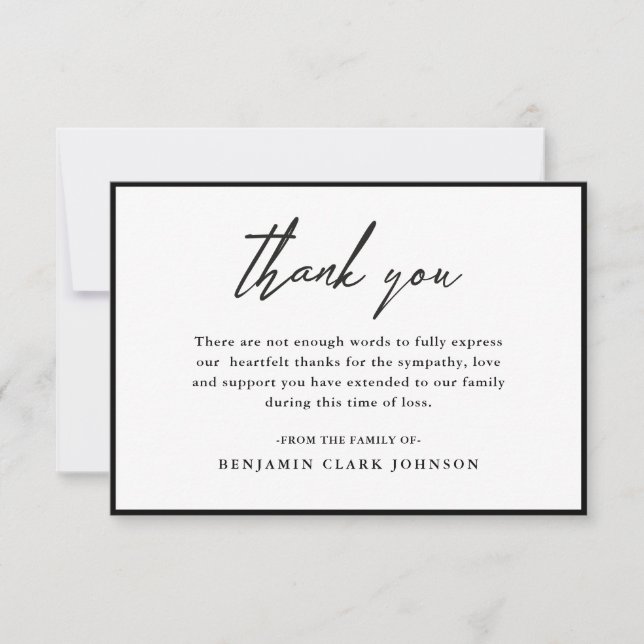 Carte De Remerciements Noir & Blanc Simple Condolence Sympathy Funeral (Devant)