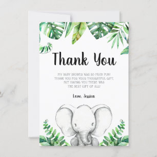 Carte De Remerciements Noir de baby shower de garçon d'éléphant de jungle
