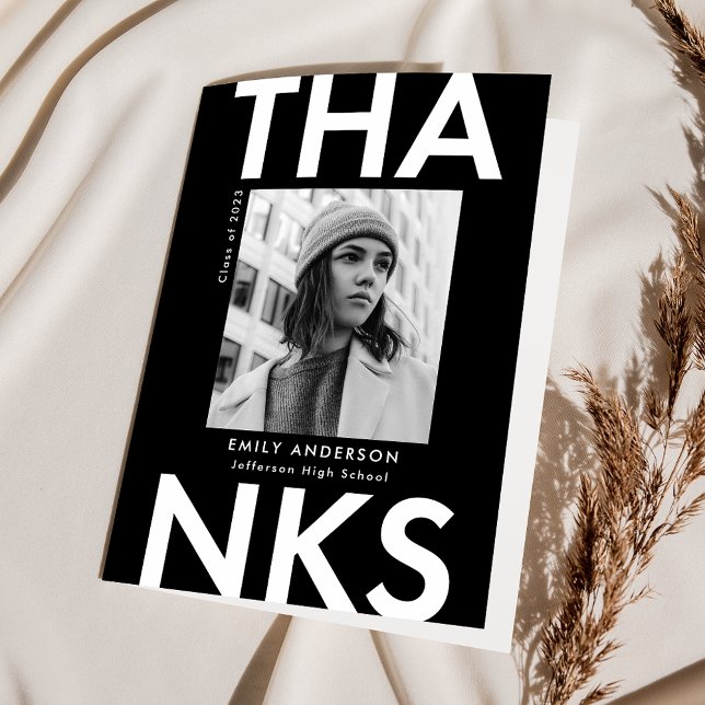 Carte De Remerciements Noir | Diplôme Gras Grad Photo (Créateur téléchargé)