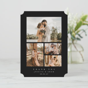 Carte De Remerciements Noir Élégant minimal 4 Mariage photo plat