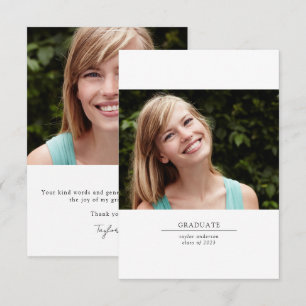 Carte De Remerciements Noir et blanc 2 classe de graduation photo de 2022