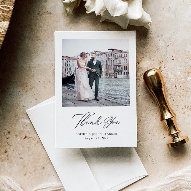 Carte De Remerciements Noir et blanc Elégance italienne Deux Mariage phot (Créateur téléchargé)