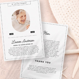 Carte De Remerciements Noir et blanc minimaliste moderne Funérailles simp