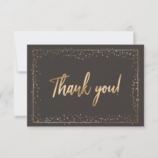 Carte De Remerciements Noir & Faux Gold Foil Confetti Chic Brush Script (Devant)
