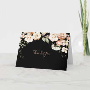 Carte De Remerciements Noir Formal Royal Floral Mariage plié