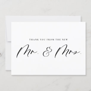 Carte De Remerciements Noir M. et Mme Calligraphy Mariage des jeunes mari