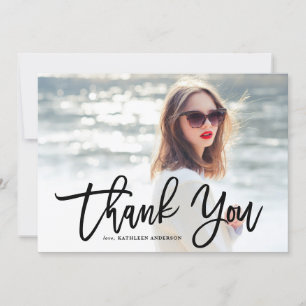 Carte De Remerciements Noir Moderne Calligraphie Photo Graduation