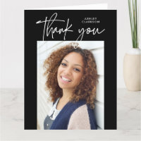 Noir Moderne Calligraphie Photo Graduation Plier