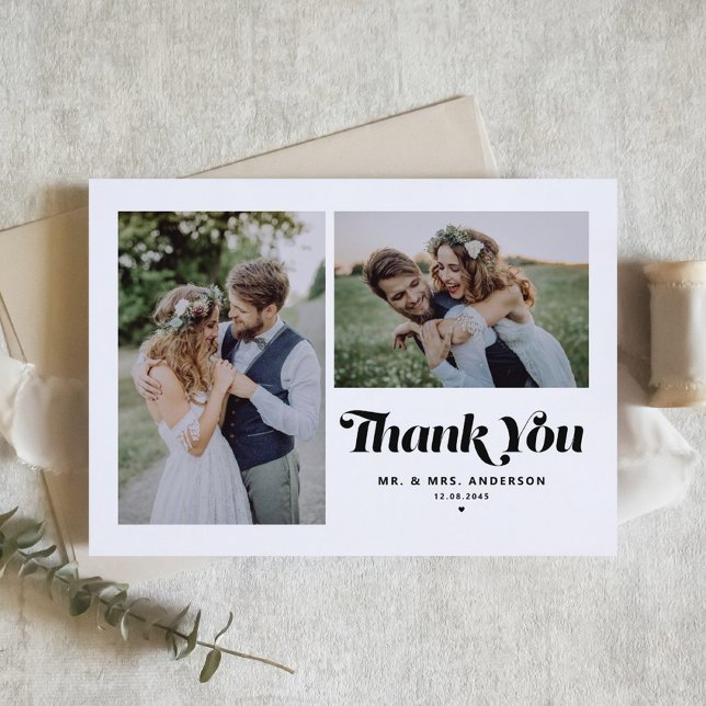 Carte De Remerciements Noir Retro Calligraphie Deux Mariage photo (Créateur téléchargé)