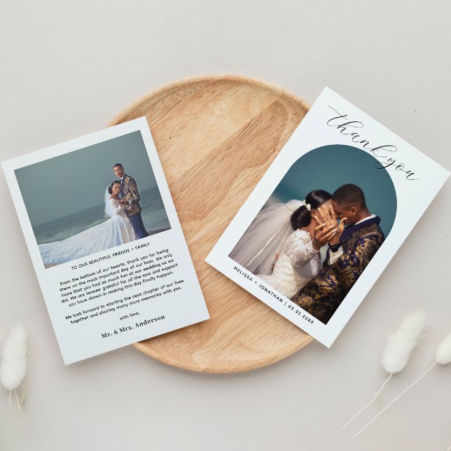 Carte De Remerciements Noir romantique moderne Script 2 Photo Arch Mariag (Créateur téléchargé)