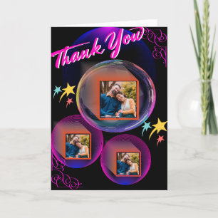 Carte De Remerciements Noir, Rose Violet Couple Élégant Collage de 3 Phot