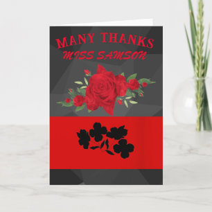 Carte De Remerciements Noir Rouge Floral Professeur Moderne Chic Apprecia