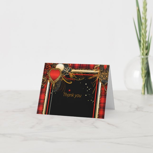 Carte De Remerciements Noir rouge Noël et Mariage or (Devant)