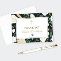Noir Vert Or Floral Première Communion Fille
