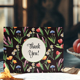 Carte De Remerciements Nom, Fleurs sauvages d'été Moderne Coloré