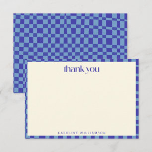 Carte De Remerciements Nom personnalisé Abstrait Checkerboard Blue