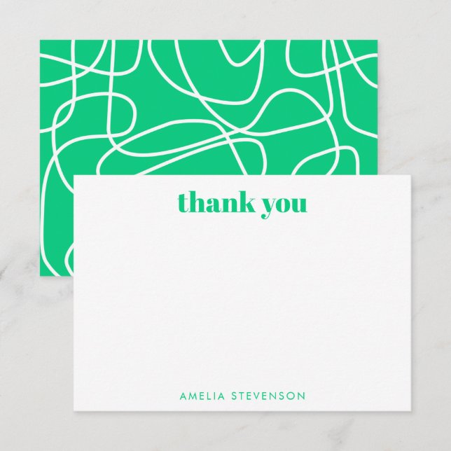 Carte De Remerciements Nom personnalisé Art de ligne moderne abstrait ver (Devant / Derrière)