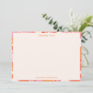 Carte De Remerciements Nom personnalisé Boho rose orange rétro
