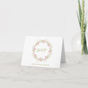 Carte De Remerciements Nom personnalisé Fête de mariage floral rose blanc
