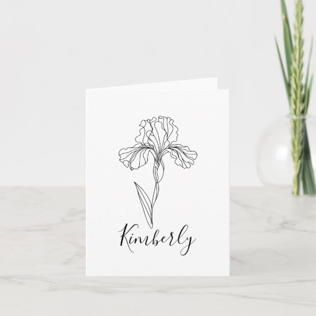 Carte De Remerciements Nom personnalisé Février iris Fleur de naissance (Devant)