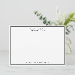 Carte De Remerciements Noms de couple de mariage élégant noir et blanc