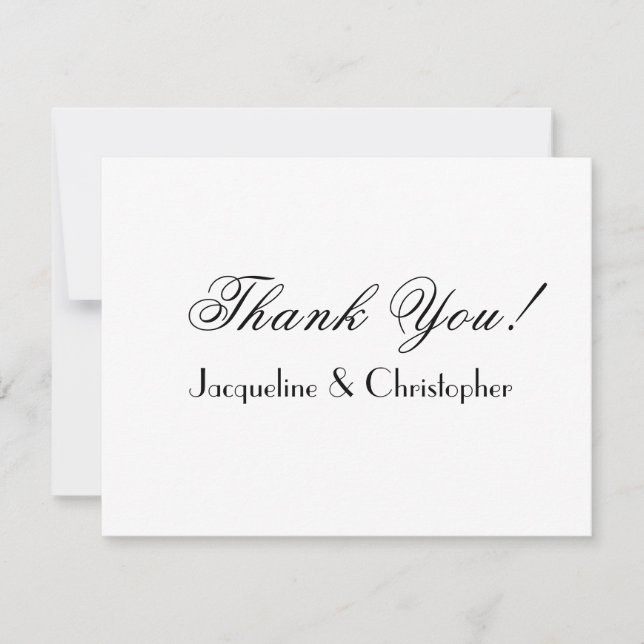 Carte De Remerciements Noms de script modernes Mariage blanc simple et ch (Devant)