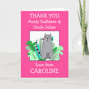Carte De Remerciements Noms de Tante et Oncle Enfant Feuille Chat Mignon
