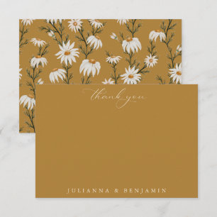 Carte De Remerciements Noms personnalisés de mariage jaune floral rustiqu