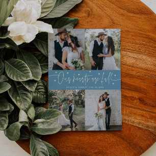 Carte De Remerciements Nos cœurs sont pleins Photo de mariage Denim Bleu