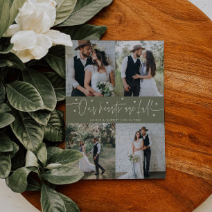 Carte De Remerciements Nos cœurs sont pleins Photo de mariage Vert sauge