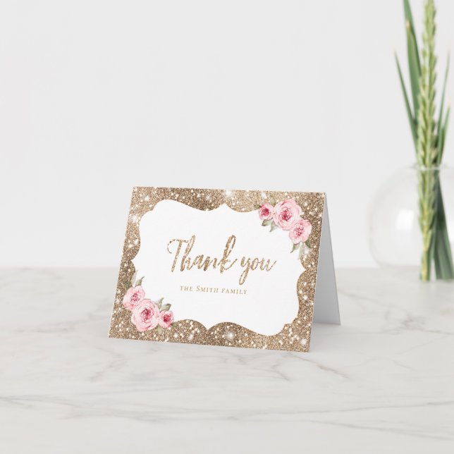 Carte De Remerciements Note de remerciement avec paillettes scintillantes (Devant)