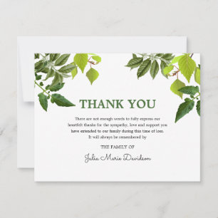 Carte De Remerciements Note de remerciement funéraire   Feuilles verts