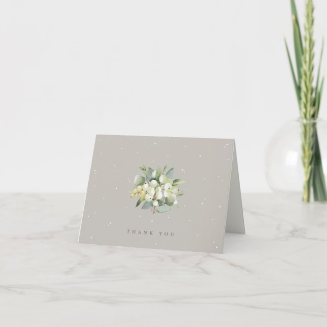 Carte De Remerciements Note Mariage Greige Snowberry+Eucalyptus (Devant)