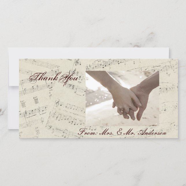 Carte De Remerciements Notes de musique romantique moderne Mariage de mus (Devant)