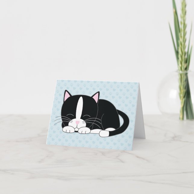 Carte De Remerciements Notes de remerciement pliées Chat endormi {Chat Tu (Devant)