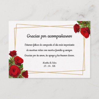 Carte De Remerciements Notes de table Rose Cramoisie Réception Espagnole