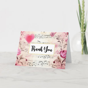 Carte De Remerciements Notes musicales et design Vintage Rose