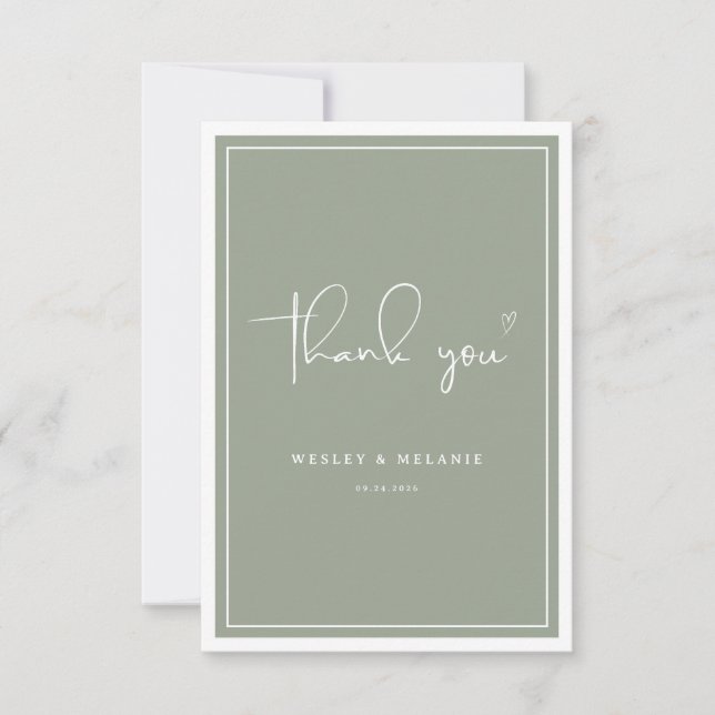 Carte De Remerciements Nothing Fancy Just Love Sage Green Elegant Wedding (Devant)