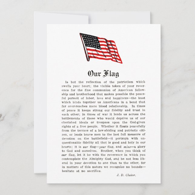 Carte De Remerciements Notre drapeau USA Americana Patriotisme Mots (Devant)