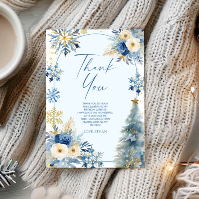 Carte De Remerciements Notre petit Flocon de neige Blue Winter Birday Par (Créateur téléchargé)