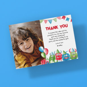 Carte De Remerciements Notre petit monstre Photo Fête d'anniversaire